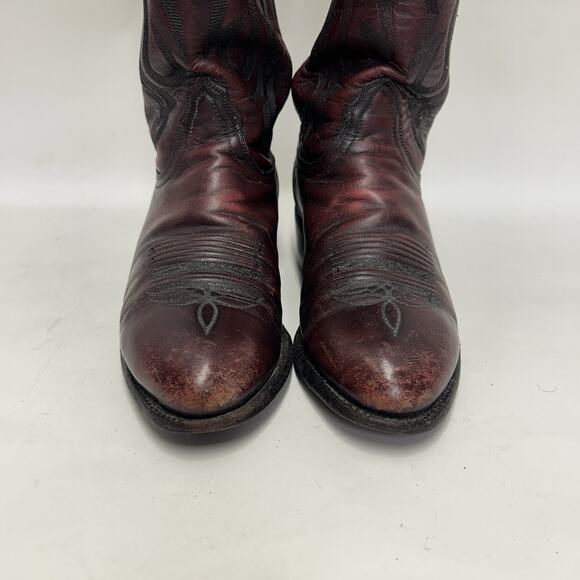 Lucchese 2000 Leather Roper Cowboy Boots “Black Cherry”